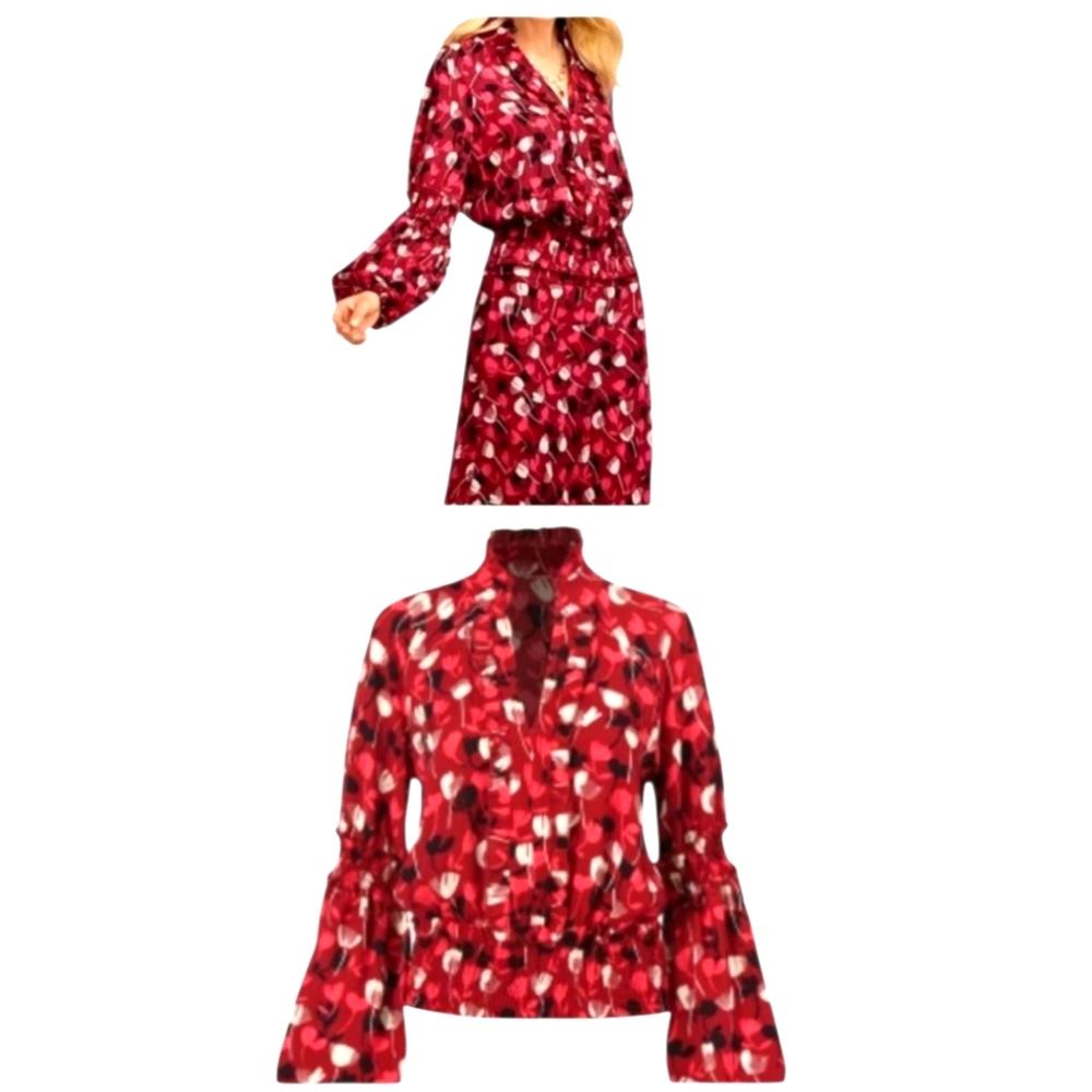 Cabi Women Burgundy Midi Skirt and  Long-Sleeved Top Size XS